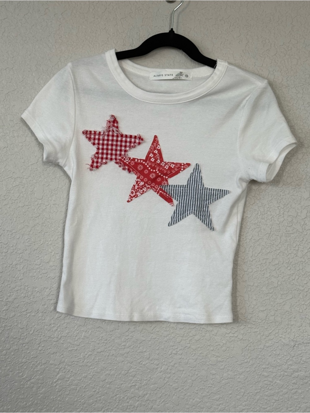 Altar’d State Patriotic Star Applique Tee Red White Blue XXS